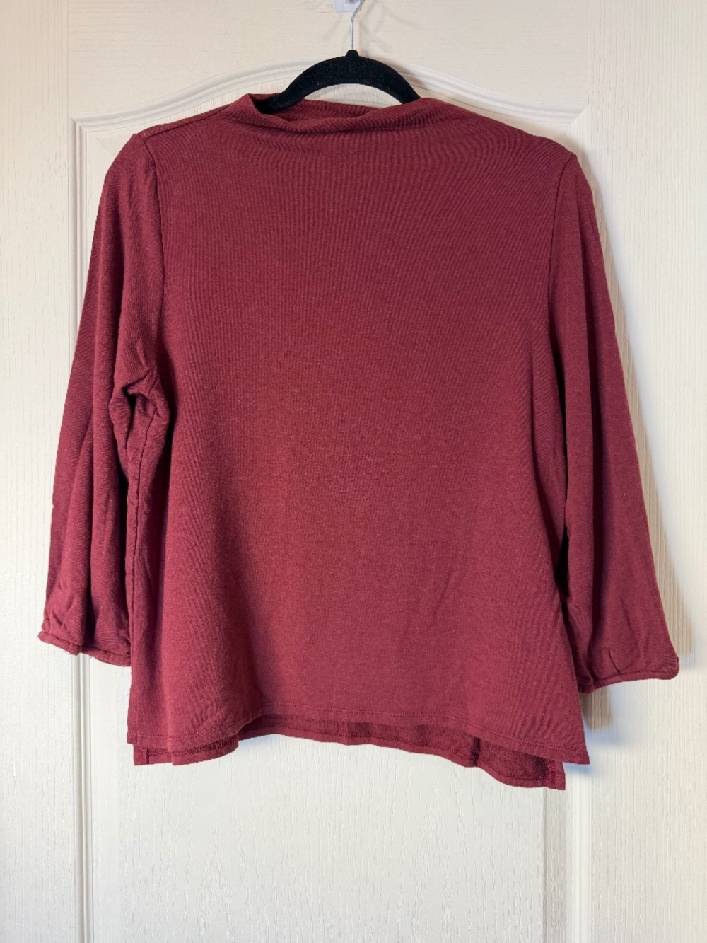 Meemoza Burgundy Bamboo Blend Mock Neck Top 3/4 Sleeves Made in Quebec Size L
